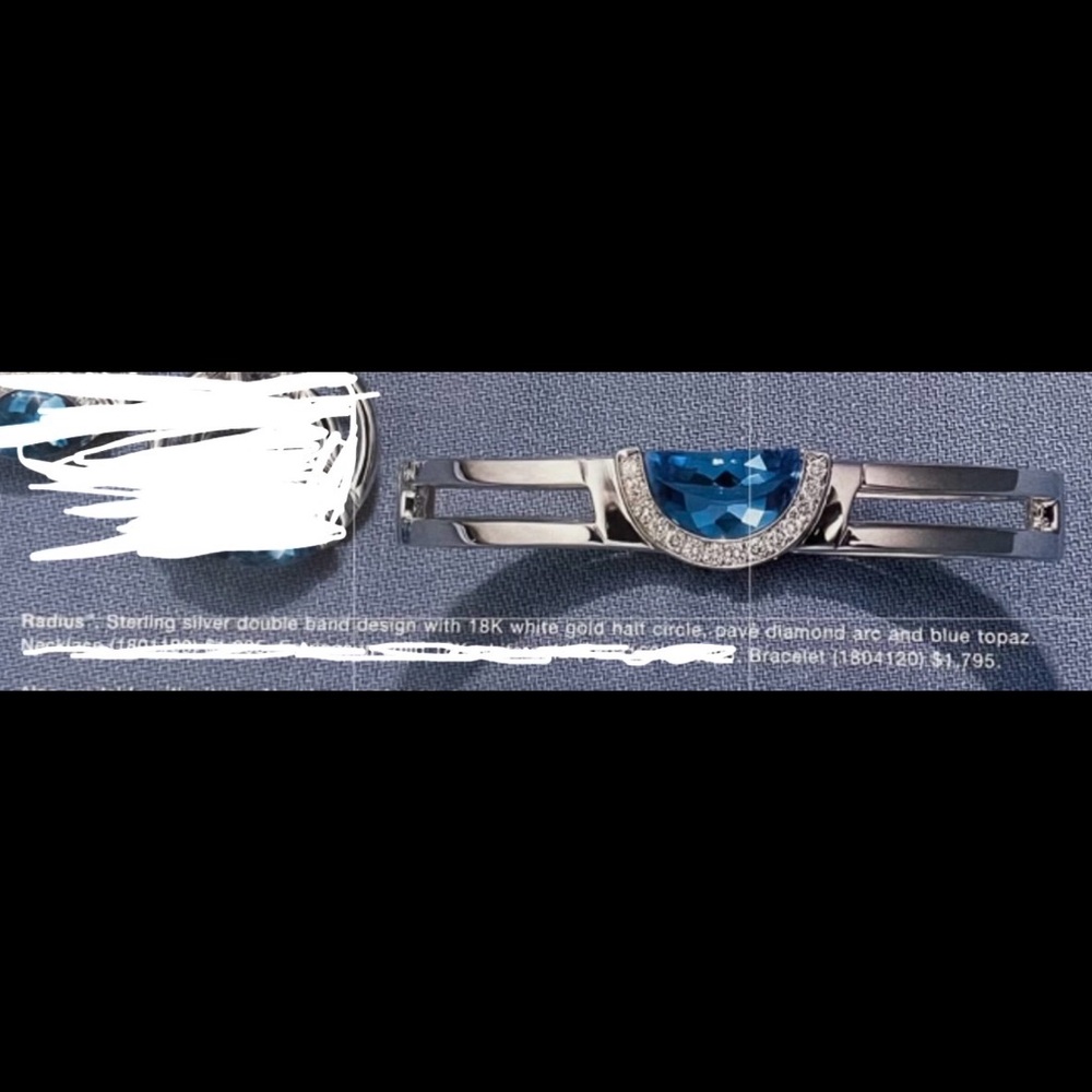 💎MOVADO-BLUE TOPAZ w/0.420carat DIAMONDS,18k WHITEGOLD& SOLID ST SILVER Dbl Band - Picture 3 of 11